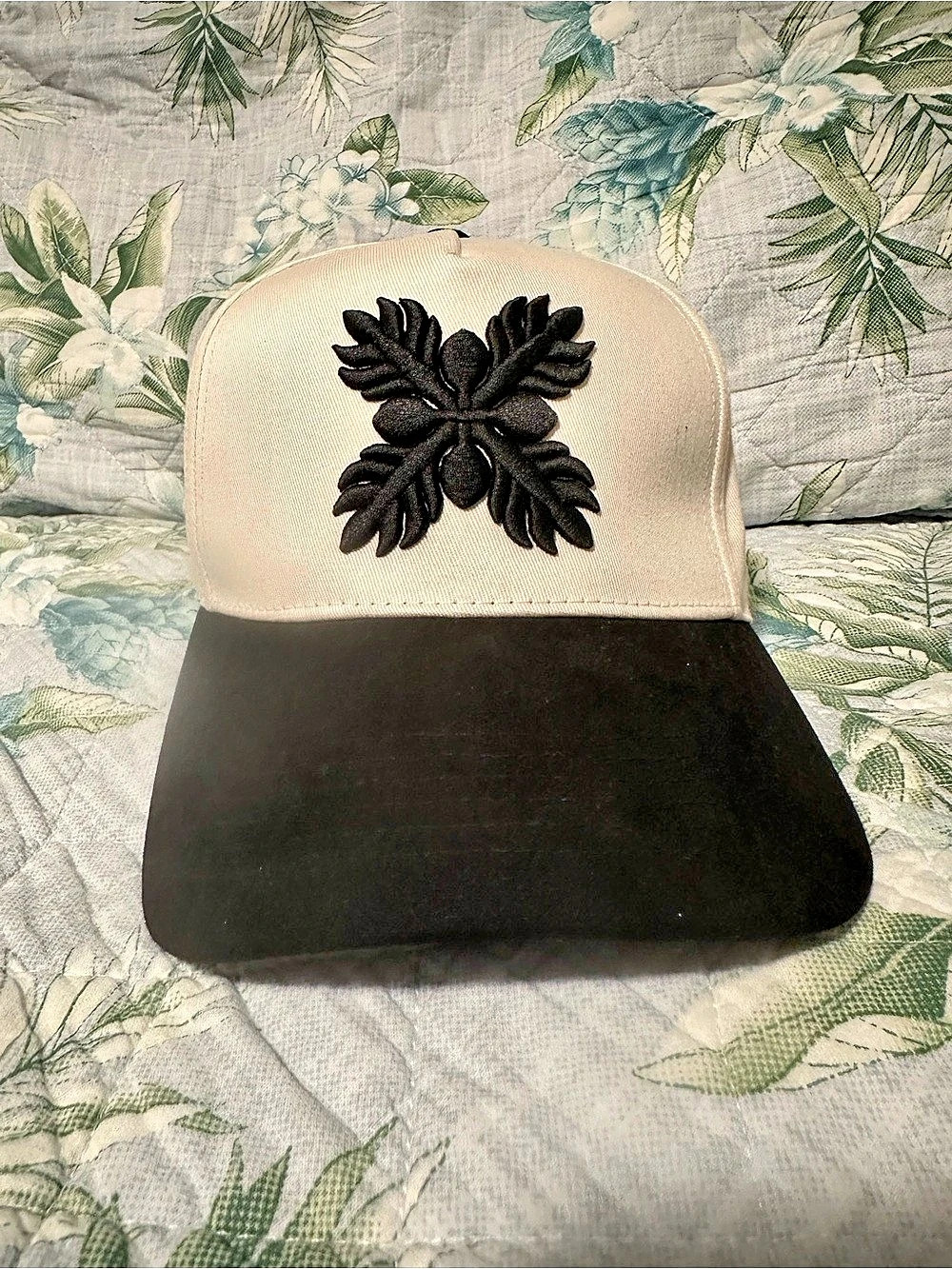 Embroidered Trucker Hat in cream & Black